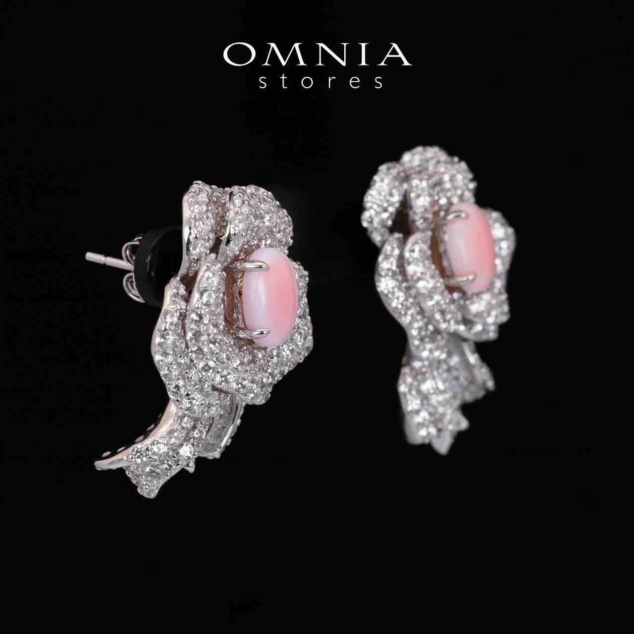 Omnia Malaika Pink Coral Floral Earrings With High Quality Simulated Diamonds in 925 Silver - OMNIASTORES KSA
