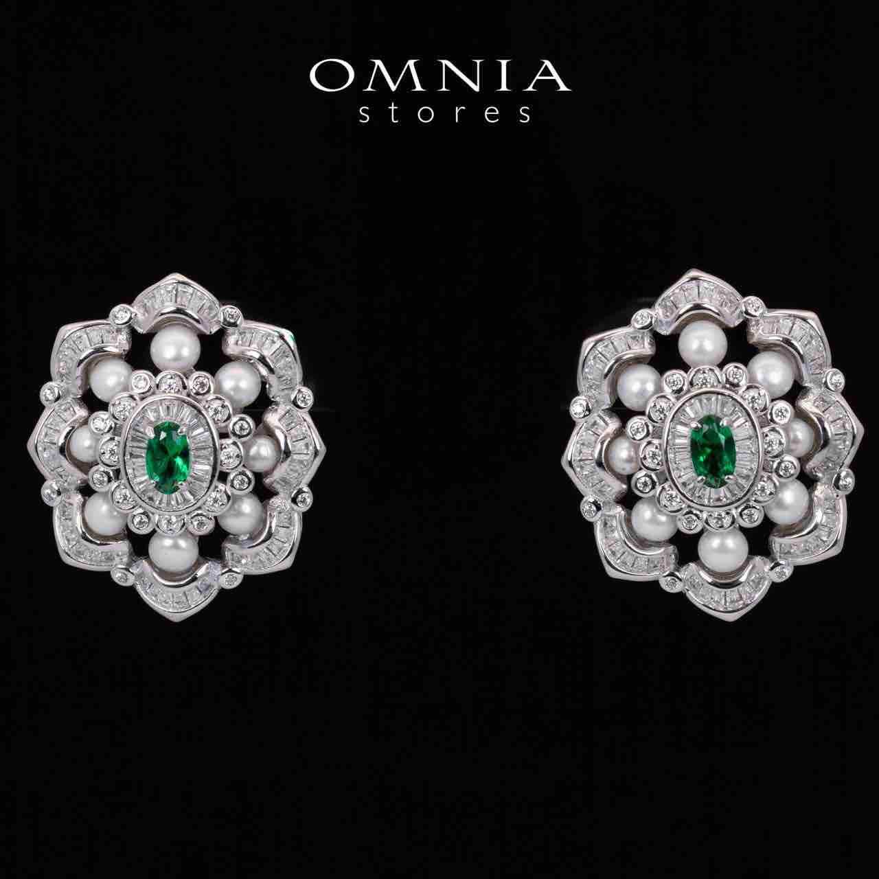Omnia Sabine Green and White Preal Earrings With High Quality Simulated Diamonds in 925 Silver - OMNIASTORES KSA