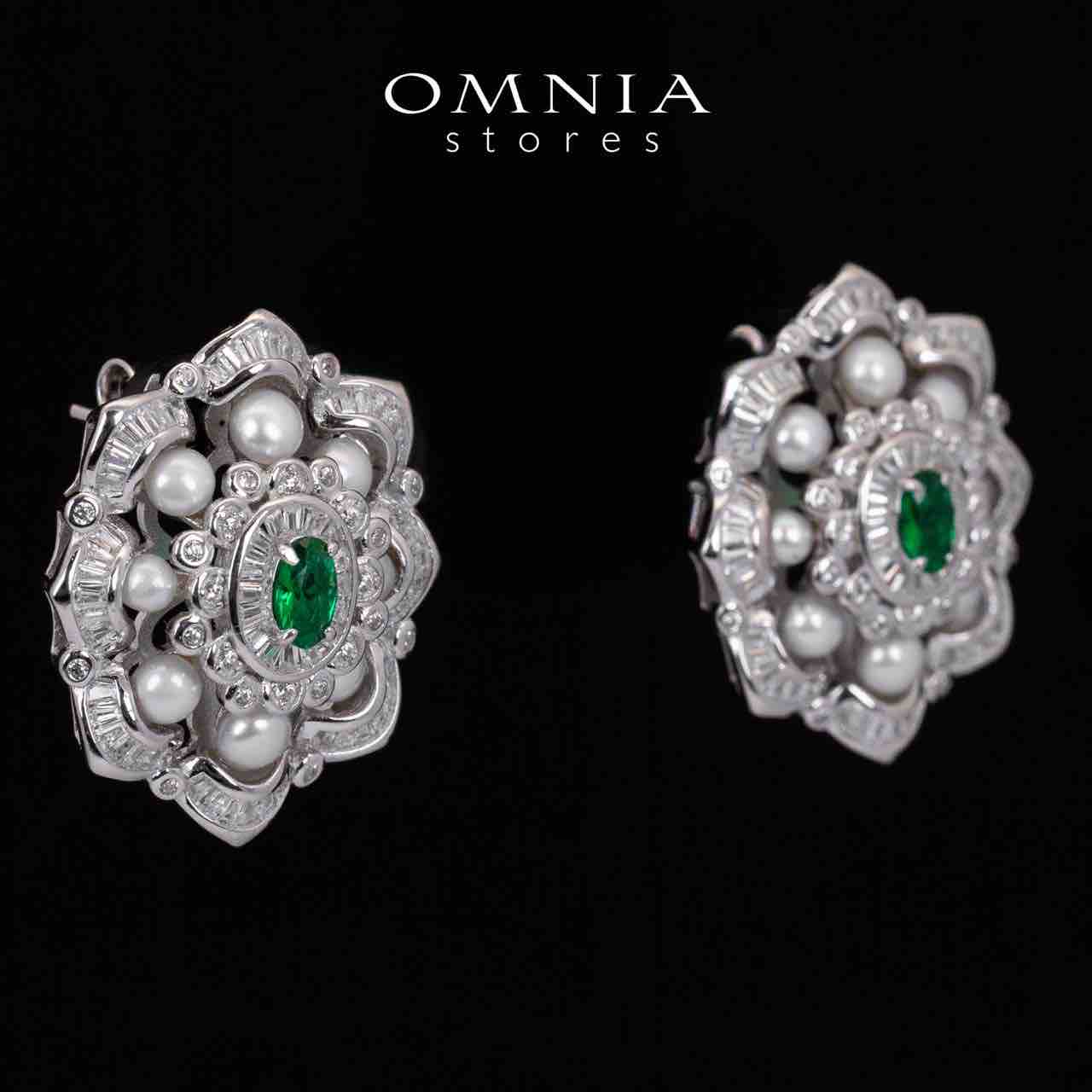 Omnia Sabine Green and White Preal Earrings With High Quality Simulated Diamonds in 925 Silver - OMNIASTORES KSA