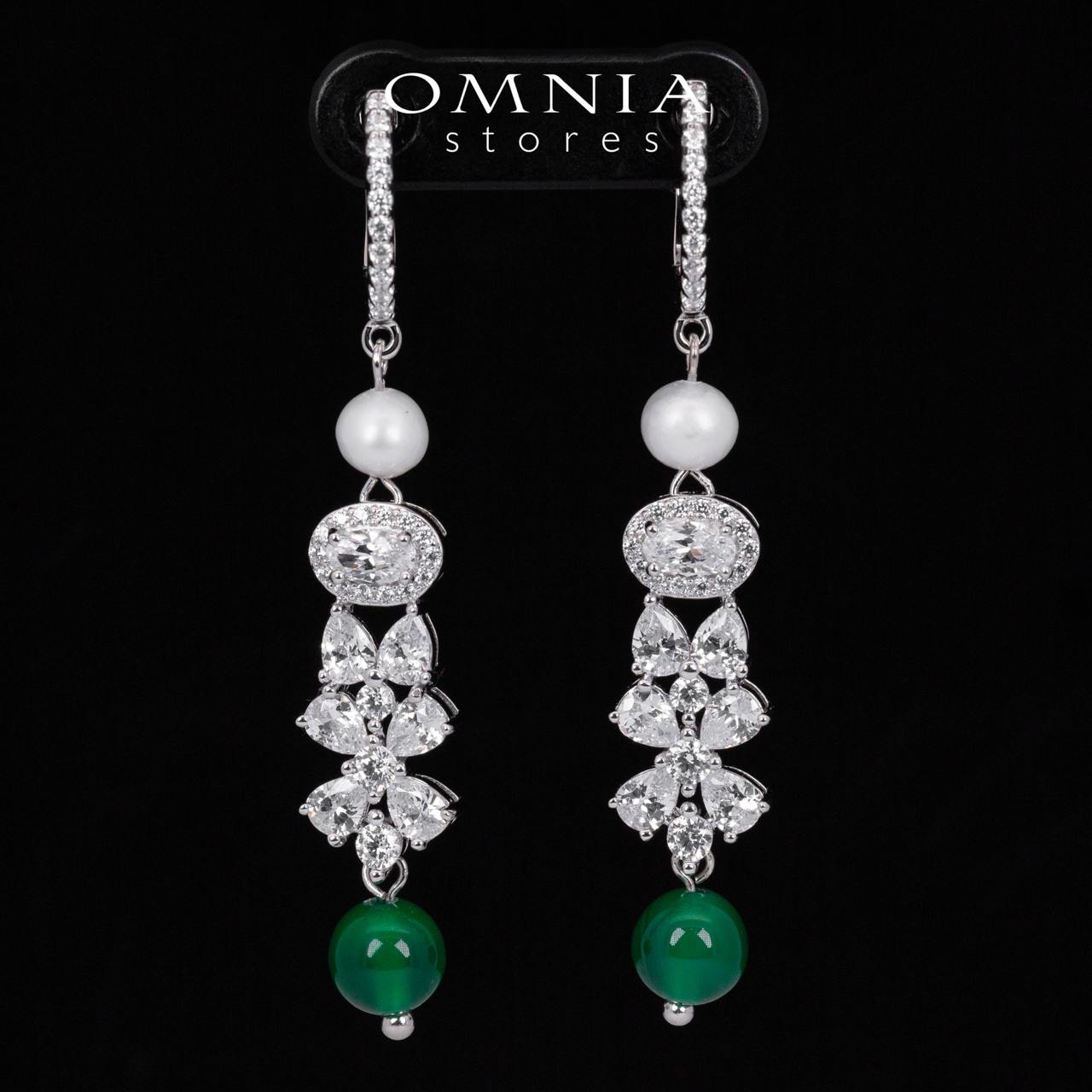 Omnia Shayna Green and White Real Preal Drop Earrings With High Quality Simulated Diamonds in 925 Silver - OMNIASTORES KSA