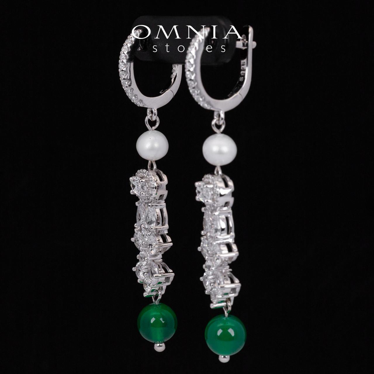 Omnia Shayna Green and White Real Preal Drop Earrings With High Quality Simulated Diamonds in 925 Silver - OMNIASTORES KSA