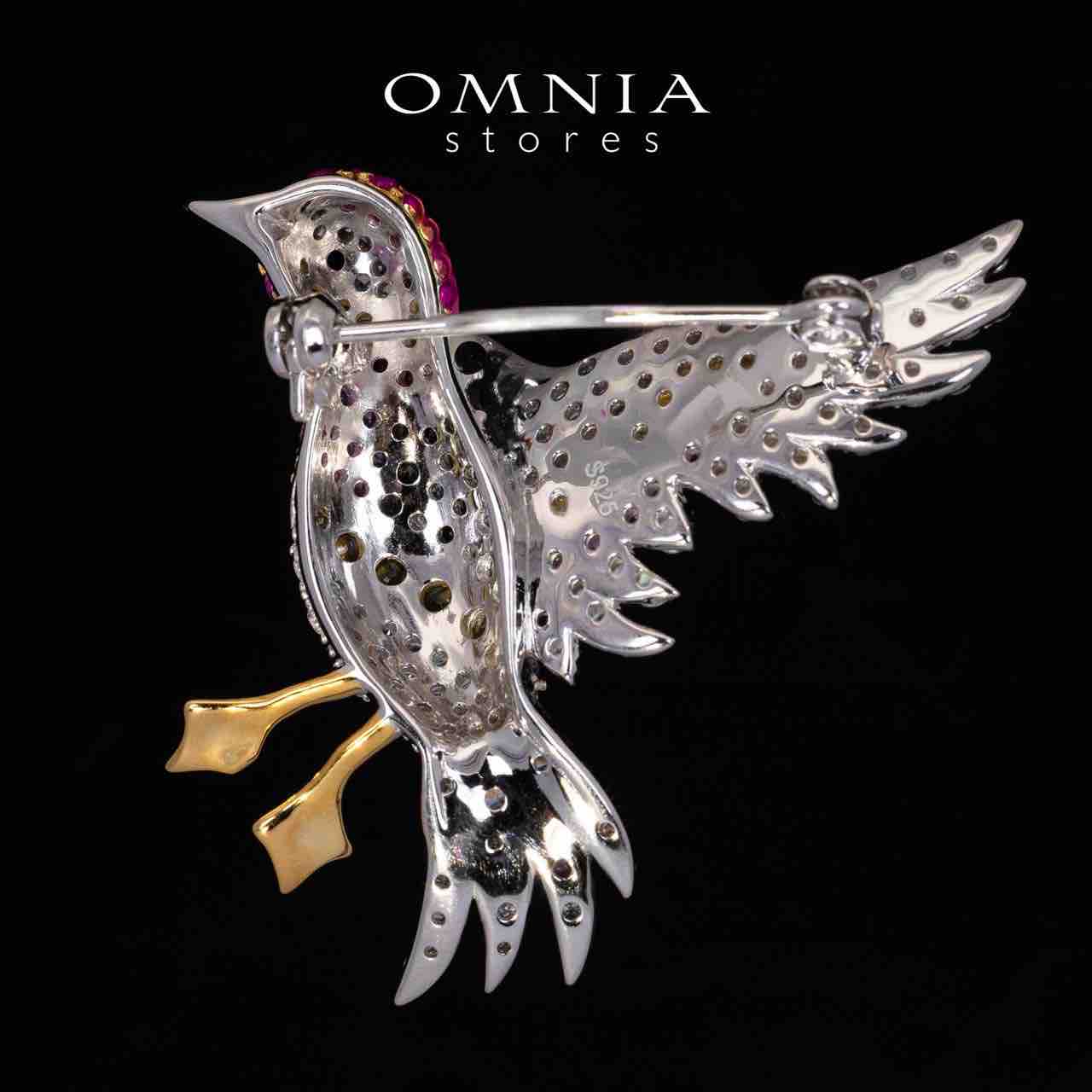 Omnia Zena Multicolor Brid Design Brooch With High Quality Simulated Diamonds in 925 Silver - OMNIASTORES KSA