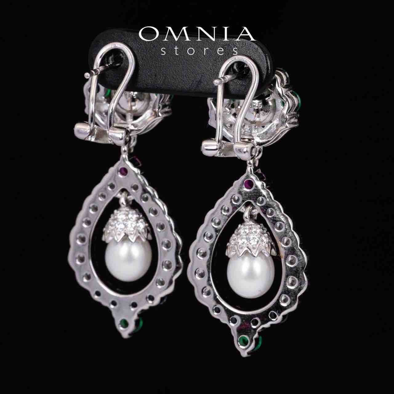 Omnia Taylee Multicolor Fresh Real Pearl Drop Earrings With High Quality Simulated Diamonds in 925 Silver - OMNIASTORES KSA