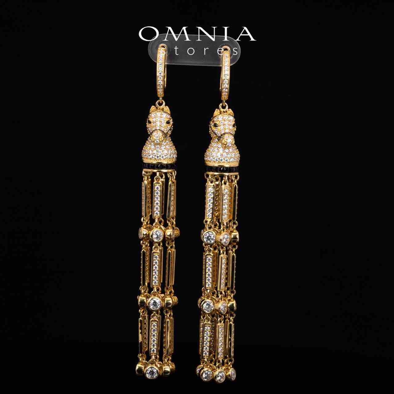 Omnia Vania Golden Horse Design Drop Earrings With High Quality Simulated Diamonds in 925 Silver - OMNIASTORES KSA