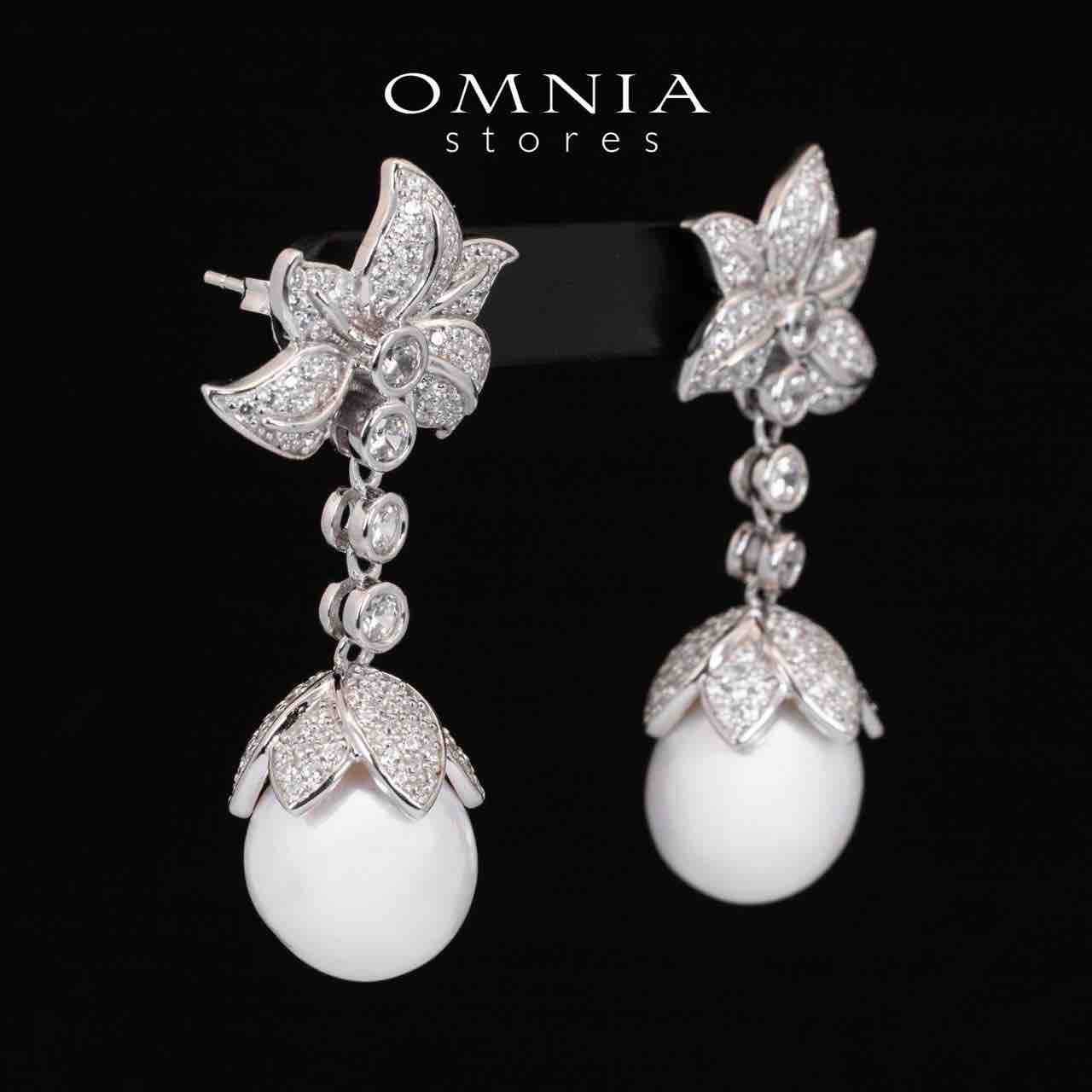 Omnia Iyana White Floral Fresh Real Pearl Drop Earrings With High Quality Simulated Diamonds in 925 Silver - OMNIASTORES KSA