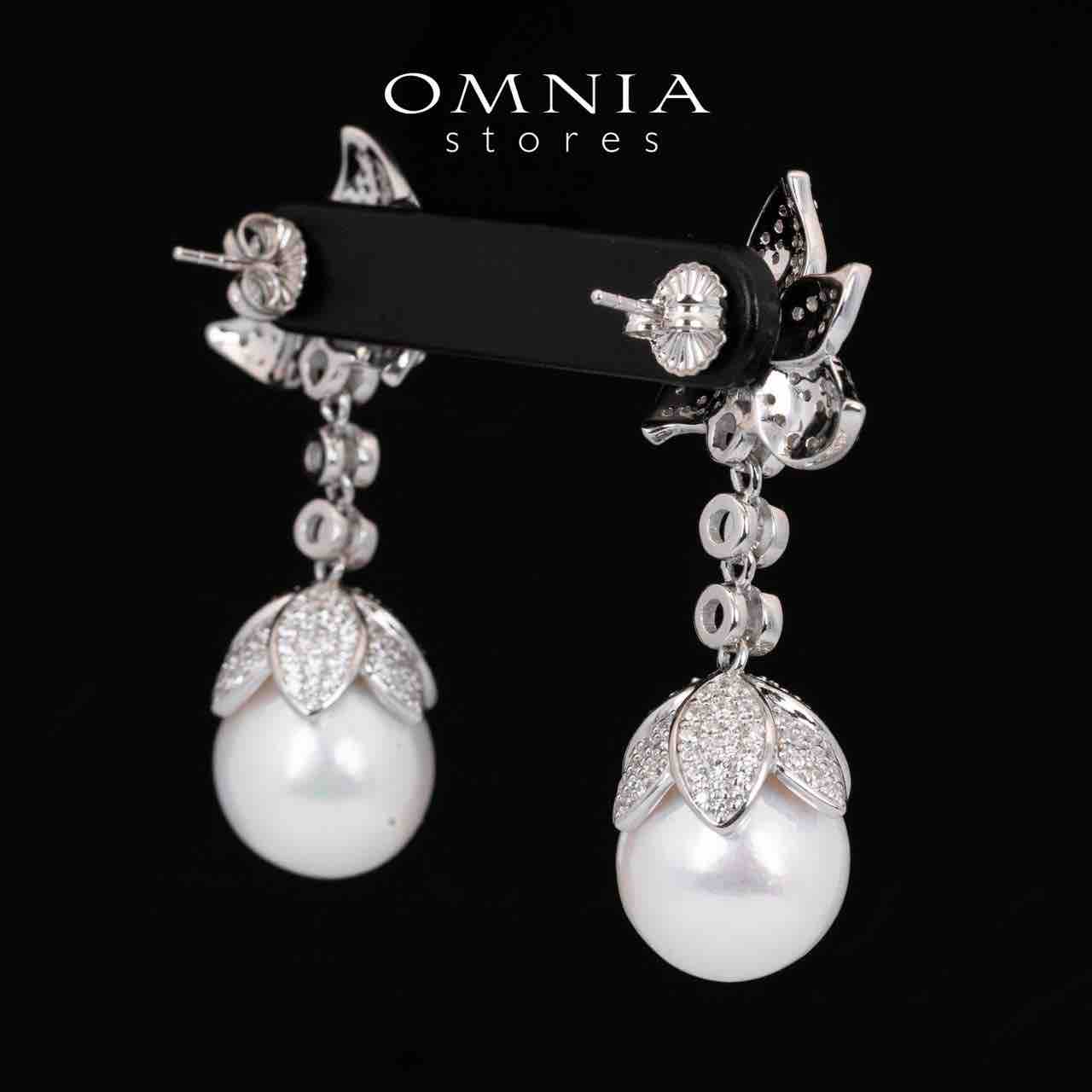 Omnia Iyana White Floral Fresh Real Pearl Drop Earrings With High Quality Simulated Diamonds in 925 Silver - OMNIASTORES KSA
