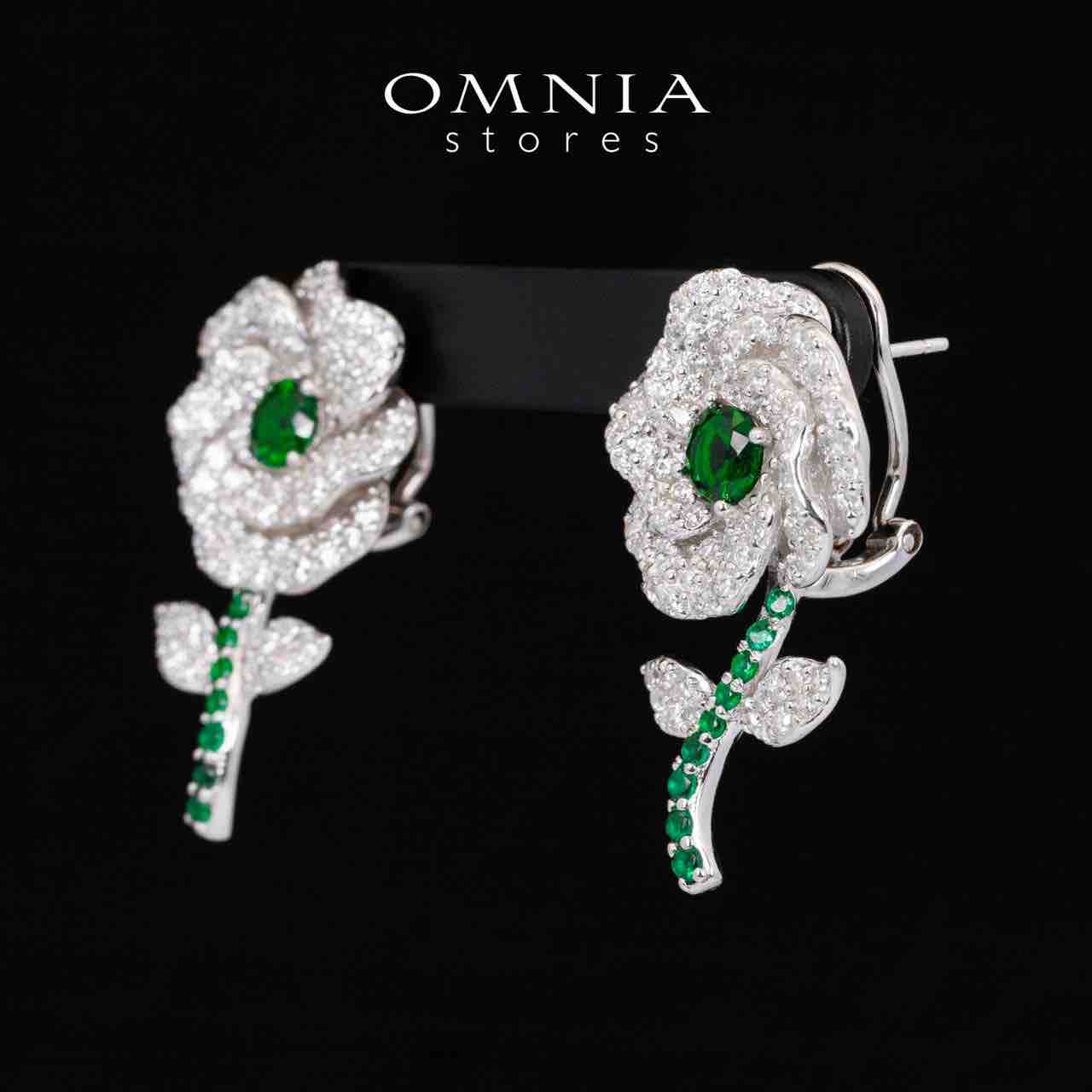 Omnia Rena White and Green Clip Earrings With High Quality Simulated Diamonds in 925 Silver - OMNIASTORES KSA