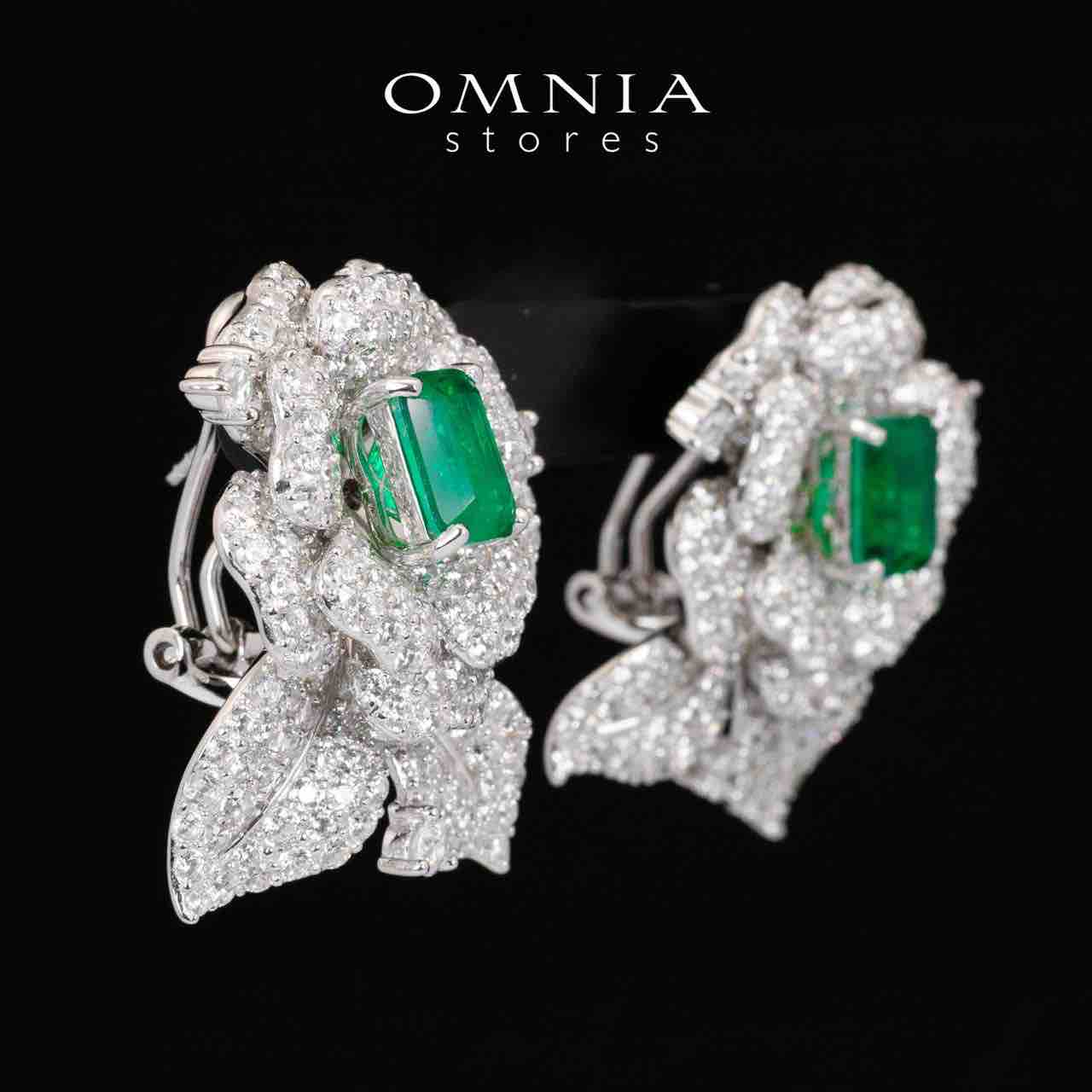 Omnia Laina White and Green Clip Earrings With High Quality Simulated Diamonds in 925 Silver - OMNIASTORES KSA