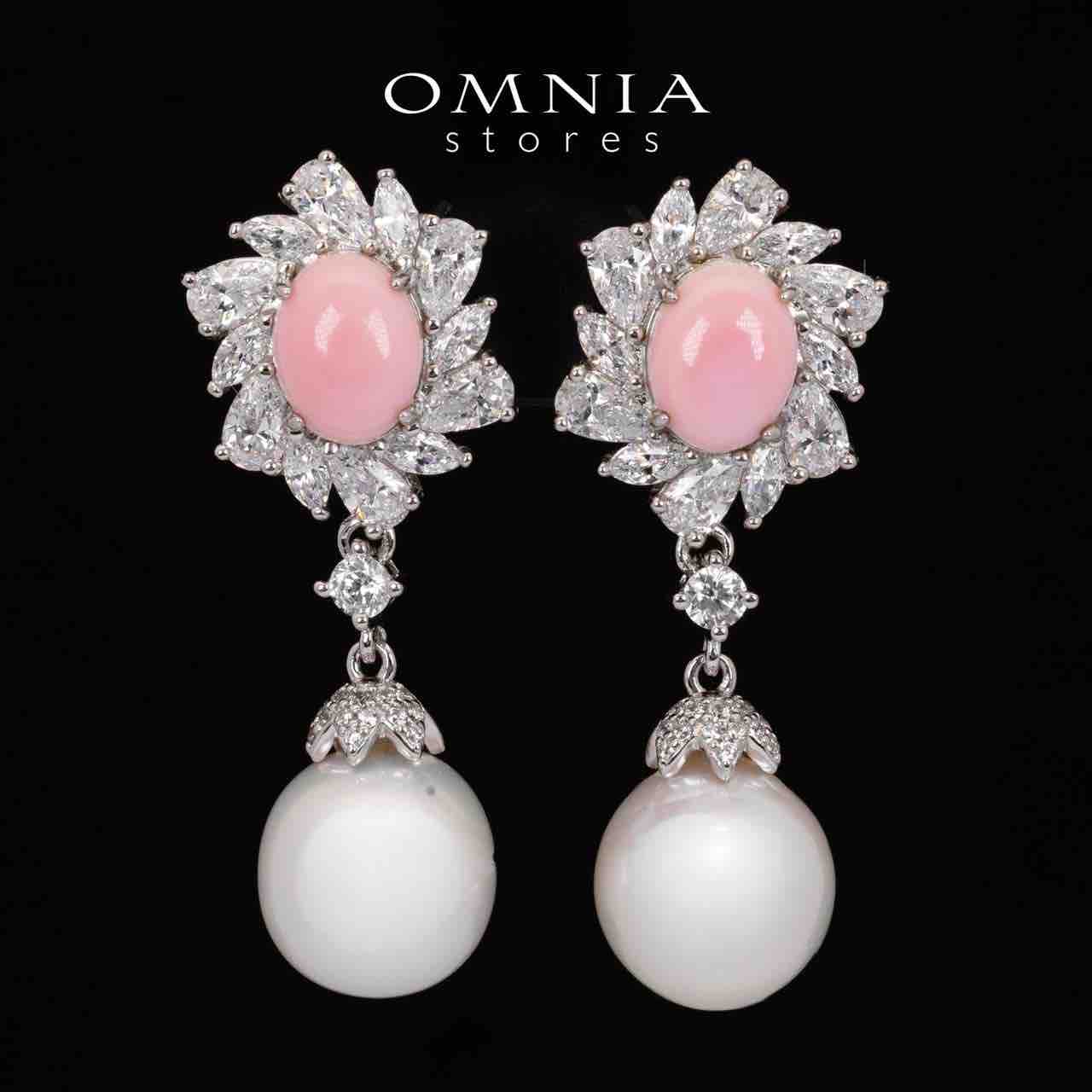 Omnia Hana Pink and White Drop Earrings in 92.5 Silver with High Quality Simulated Diamonds - OMNIASTORES KSA