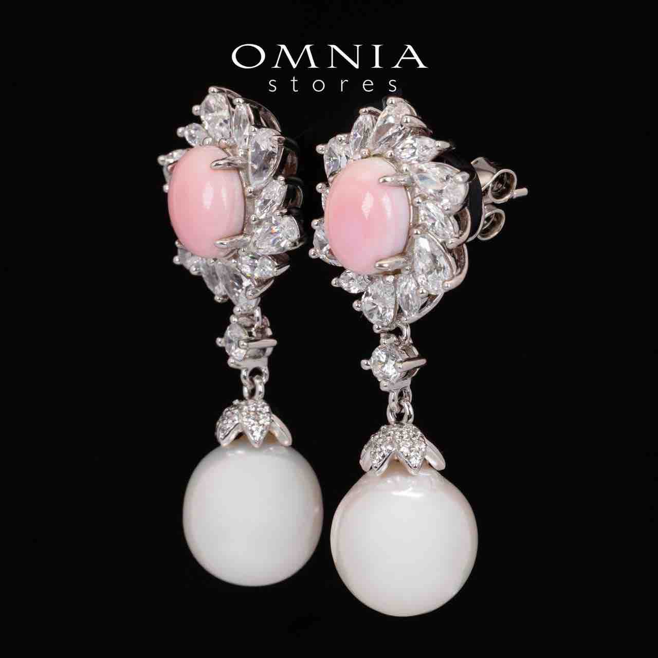 Omnia Hana Pink and White Drop Earrings in 92.5 Silver with High Quality Simulated Diamonds - OMNIASTORES KSA