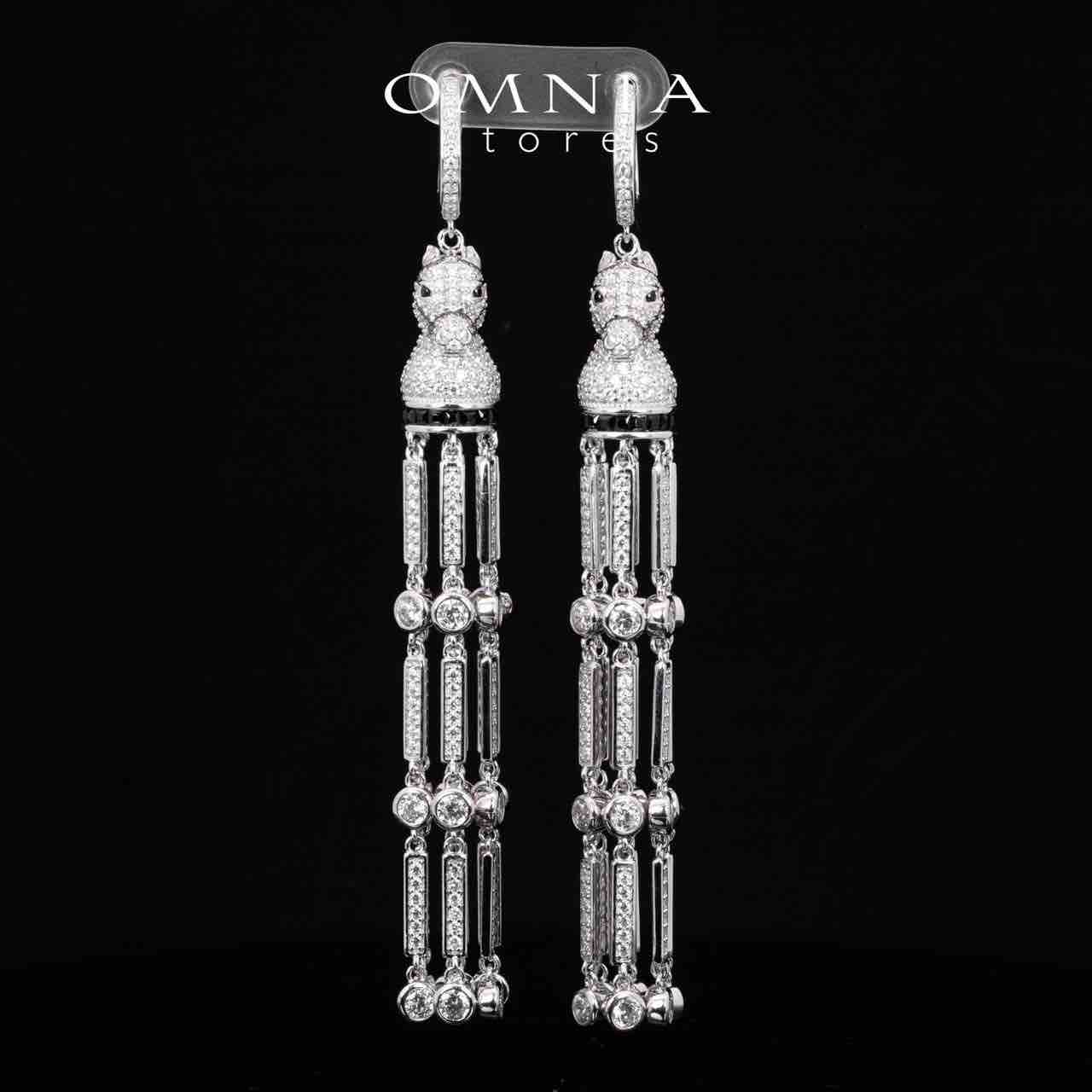 Omnia Vania White Horse Design Drop Earrings With High Quality Simulated Diamonds in 925 Silver - OMNIASTORES KSA