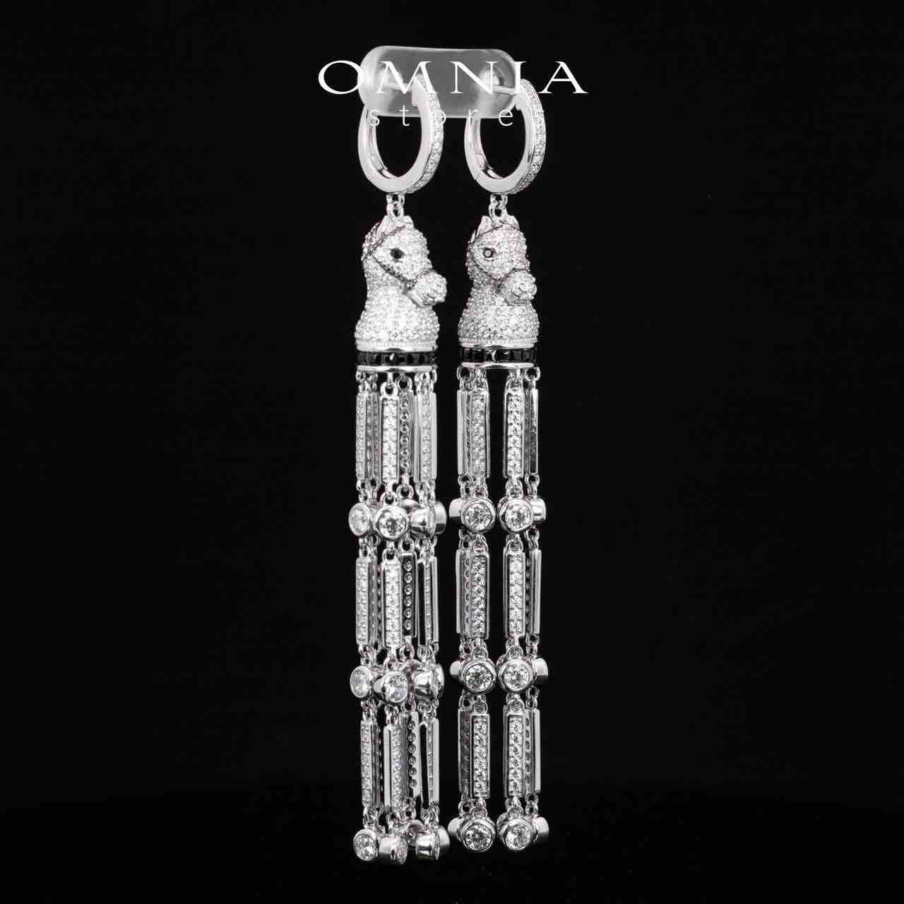 Omnia Vania White Horse Design Drop Earrings With High Quality Simulated Diamonds in 925 Silver - OMNIASTORES KSA