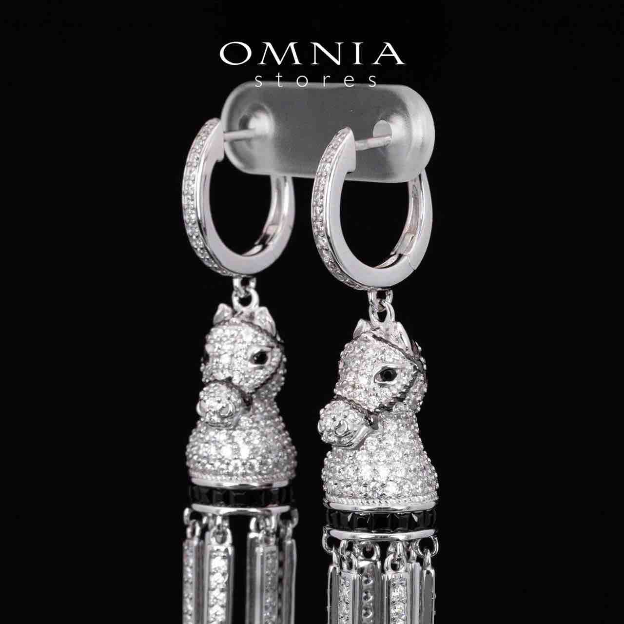 Omnia Vania White Horse Design Drop Earrings With High Quality Simulated Diamonds in 925 Silver - OMNIASTORES KSA