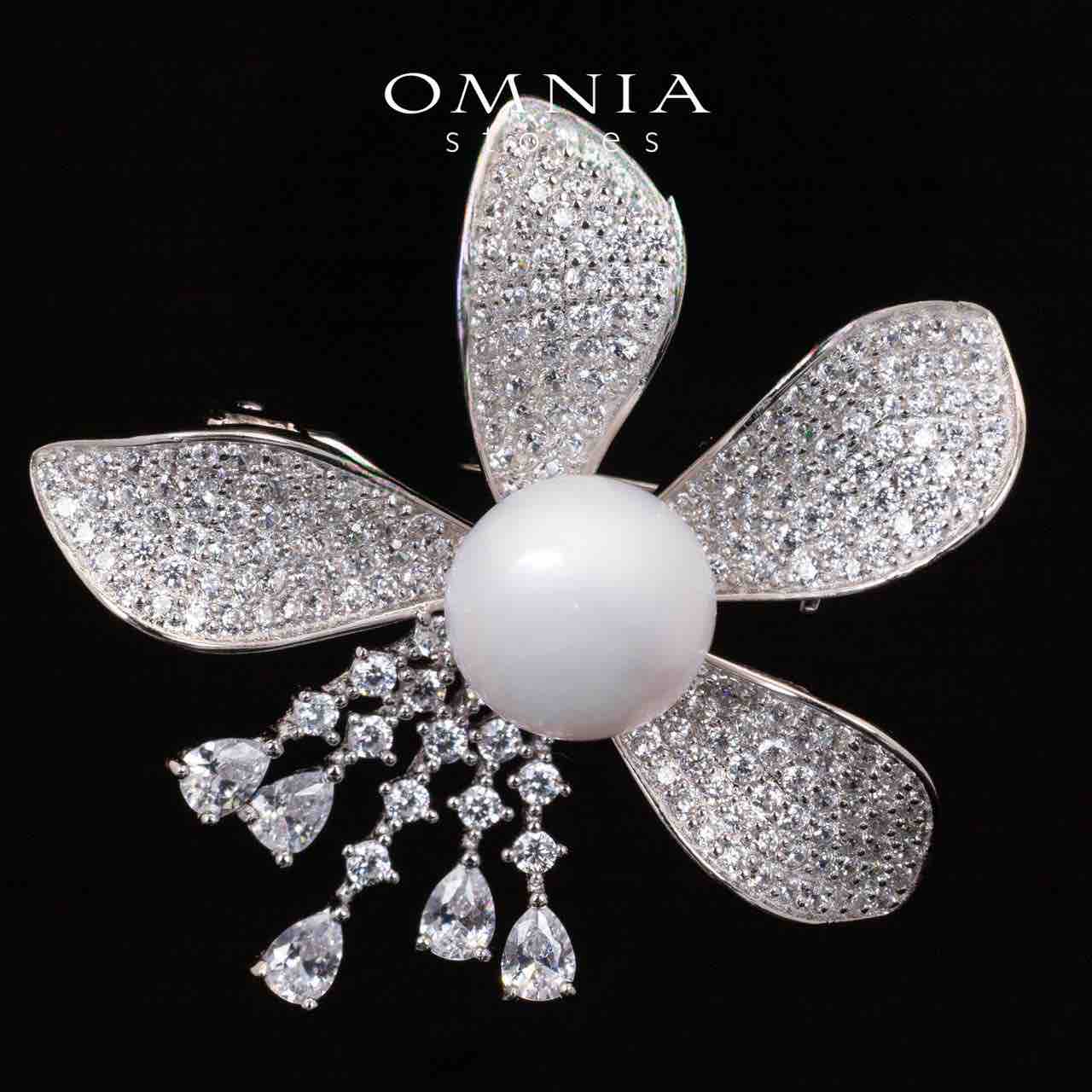 Omnia Ivie White Fresh Real Pearl Brooch With High Quality Simulated Diamonds in 925 Silver - OMNIASTORES KSA