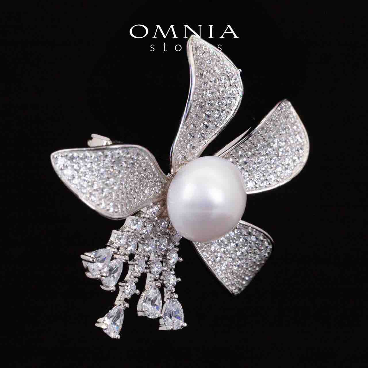 Omnia Ivie White Fresh Real Pearl Brooch With High Quality Simulated Diamonds in 925 Silver - OMNIASTORES KSA