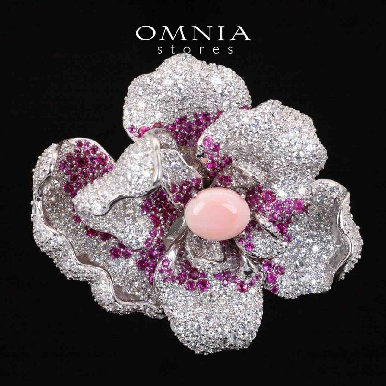 Omnia Mindy Pink Coral With Purple and White Brooch With High Quality Simulated Diamonds in 925 Silver - OMNIASTORES KSA