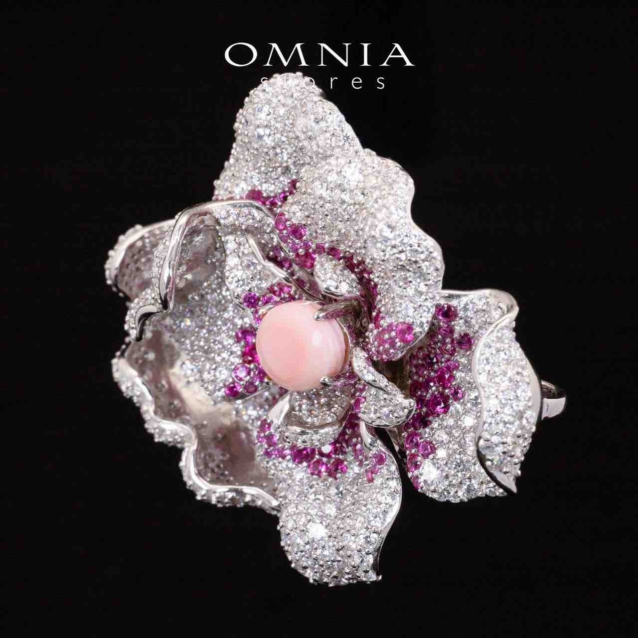 Omnia Mindy Pink Coral With Purple and White Brooch With High Quality Simulated Diamonds in 925 Silver - OMNIASTORES KSA