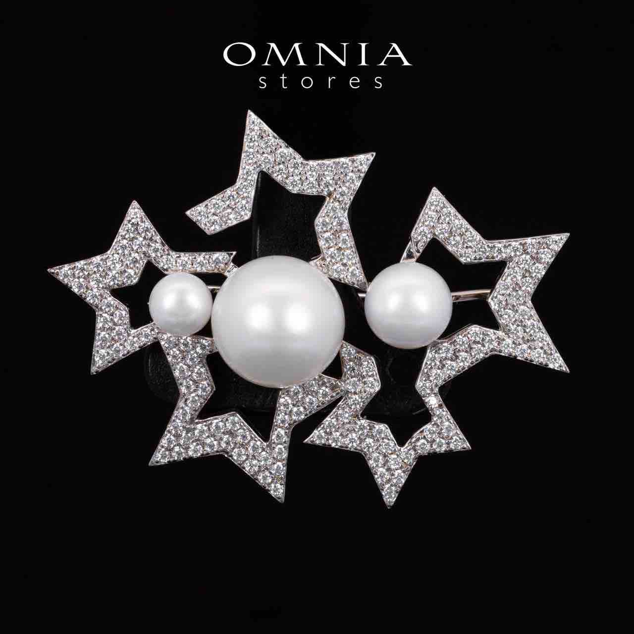 Omnia Valkyrie White Fresh Water Pearl Brooch With High Quality Simulated Diamonds in 925 Silver - OMNIASTORES KSA