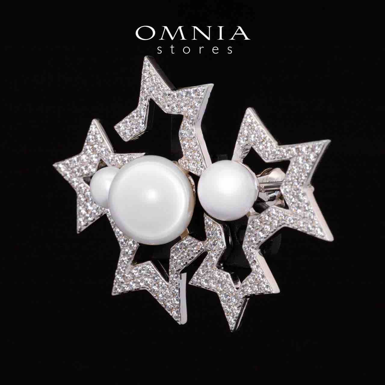 Omnia Valkyrie White Fresh Water Pearl Brooch With High Quality Simulated Diamonds in 925 Silver - OMNIASTORES KSA
