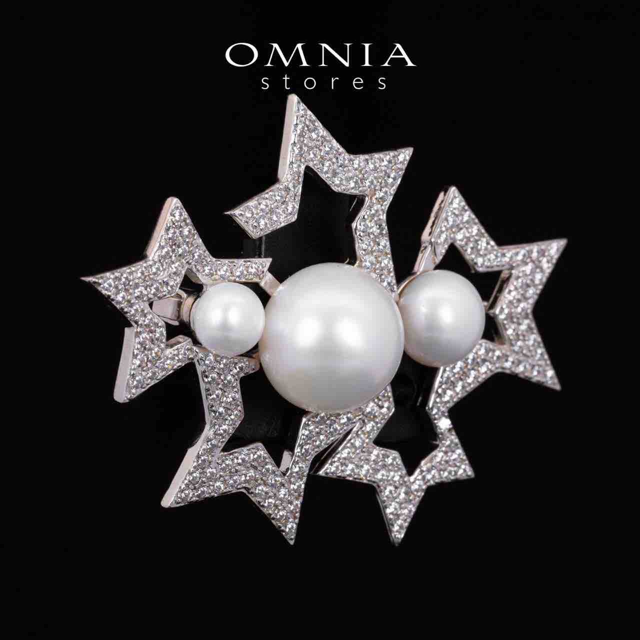 Omnia Valkyrie White Fresh Water Pearl Brooch With High Quality Simulated Diamonds in 925 Silver - OMNIASTORES KSA