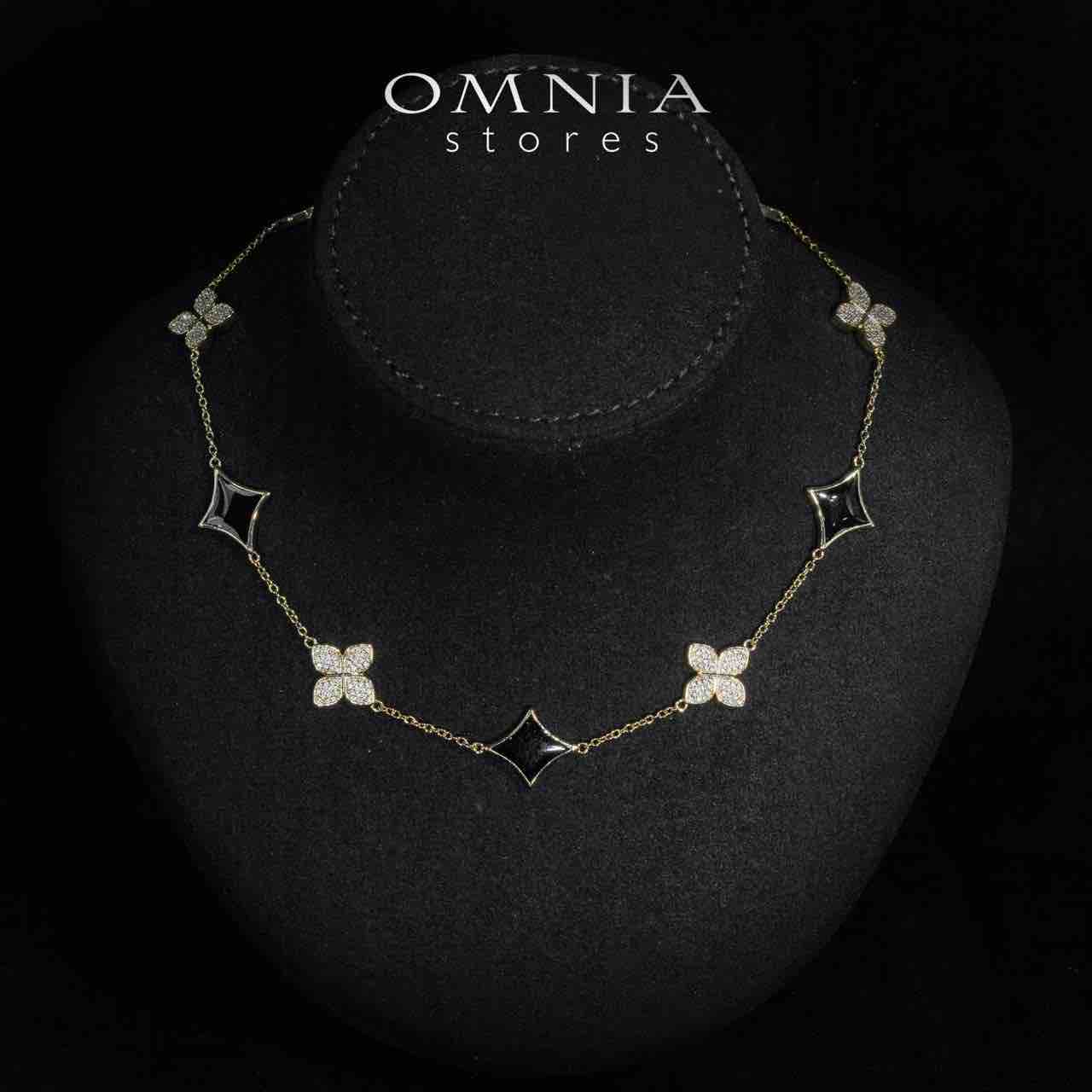 Omnia Golden Clove Black Choker Necklace, Earrings and Bracelet Set with High-Quality Simulated Diamonds Gold Plated - OMNIASTORES KSA