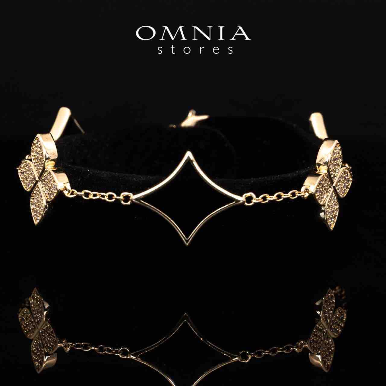 Omnia Golden Clove Black Choker Necklace, Earrings and Bracelet Set with High-Quality Simulated Diamonds Gold Plated - OMNIASTORES KSA