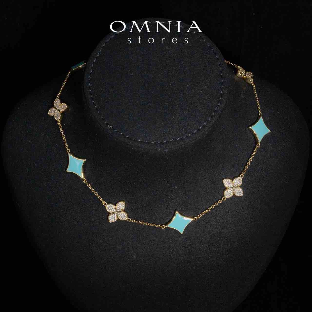Omnia Golden Clove Turquise Choker Full Set with High-Quality Simulated Diamonds Gold Plated - OMNIASTORES KSA