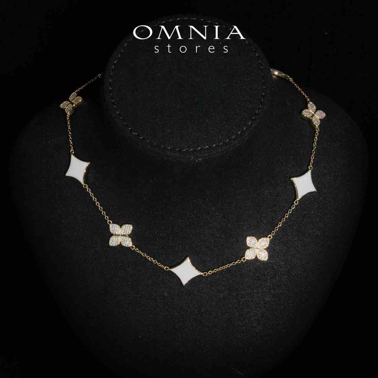 Omnia Golden Clove White Choker Full Set with High-Quality Simulated Diamonds Gold Plated 40cm - OMNIASTORES KSA