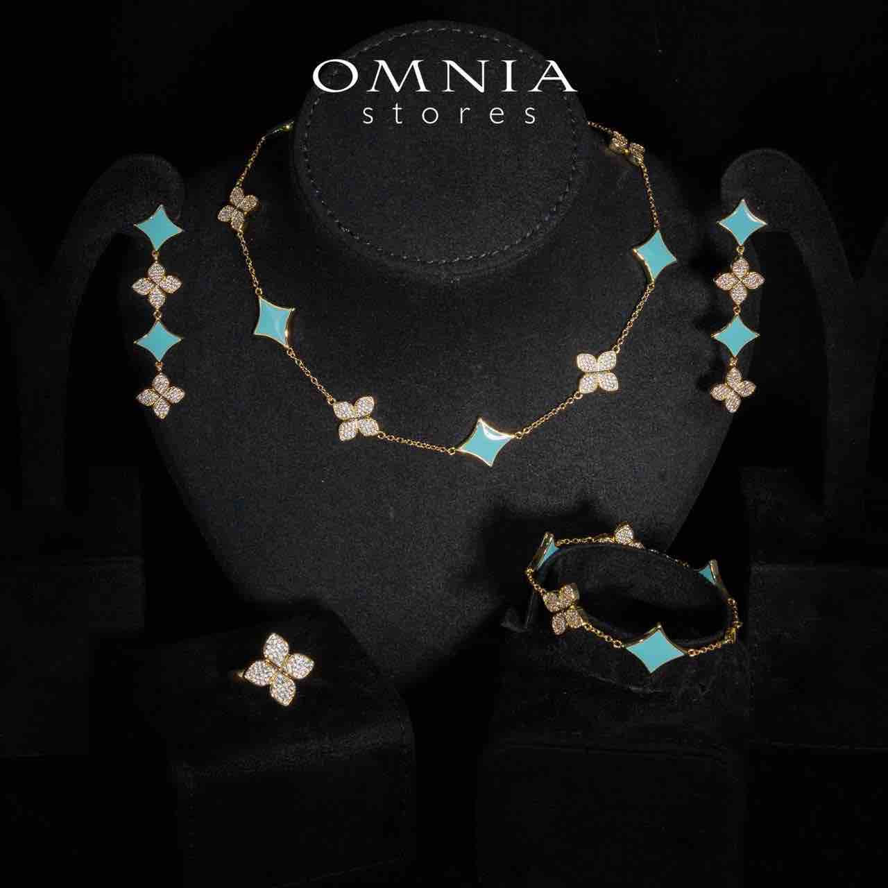 Omnia Golden Clove Turquise Choker Full Set with High-Quality Simulated Diamonds Gold Plated - OMNIASTORES KSA