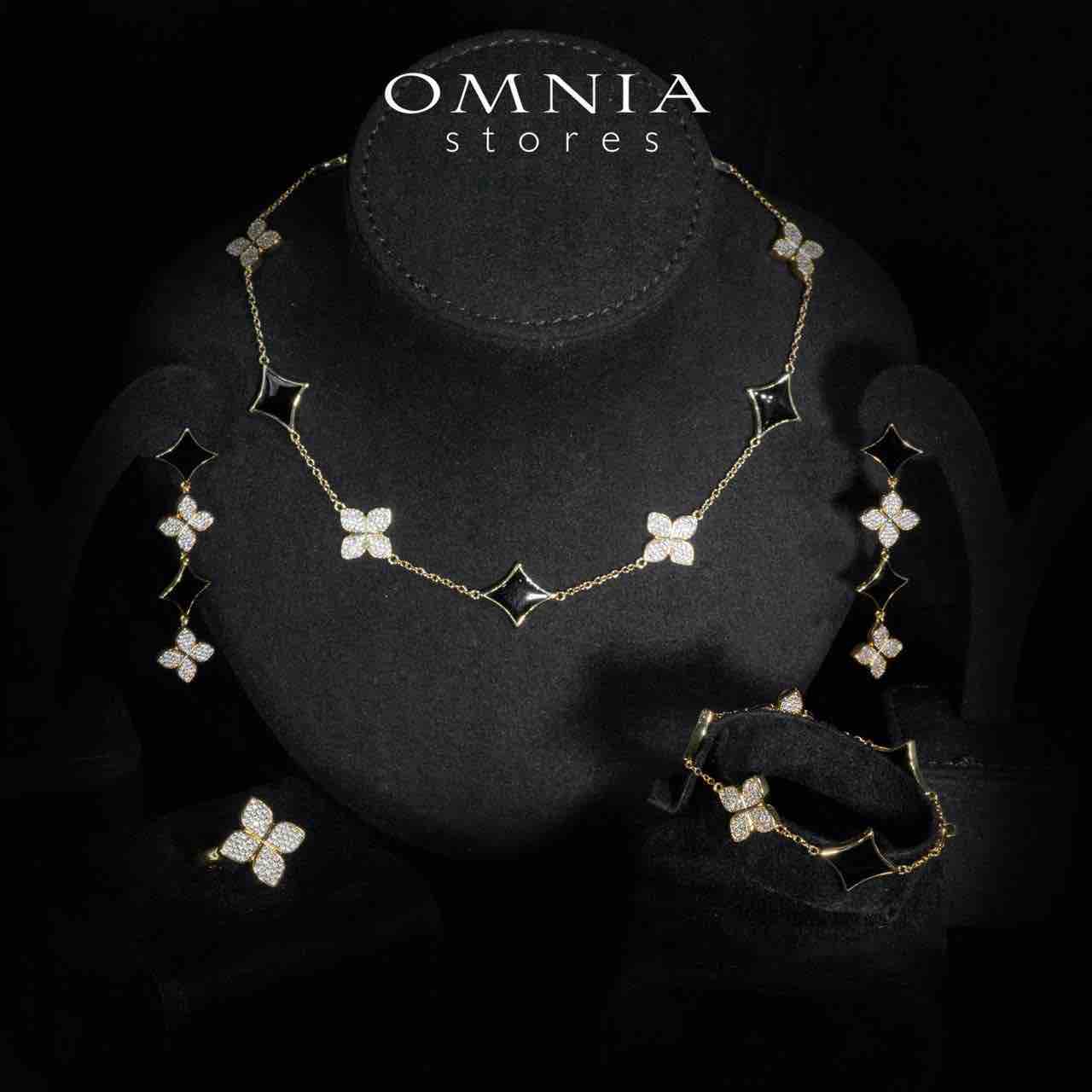 Omnia Golden Clove Black Choker Full Set with High-Quality Simulated Diamonds Gold Plated - OMNIASTORES KSA