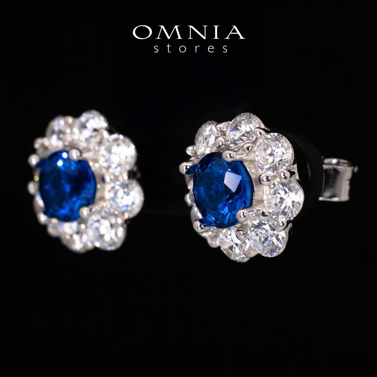 Houriya Blue and White Floral Earrings With High Quality Simulated Diamonds in 925 Silver - OMNIASTORES KSA