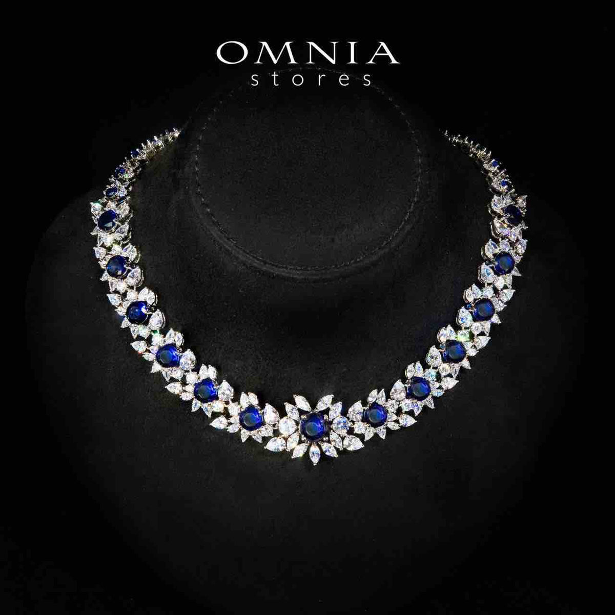 Nareen Blue Luxury Bridal Full Set in High Quality Simulated Diamonds Premium Rhodium Plated - OMNIASTORES UAE