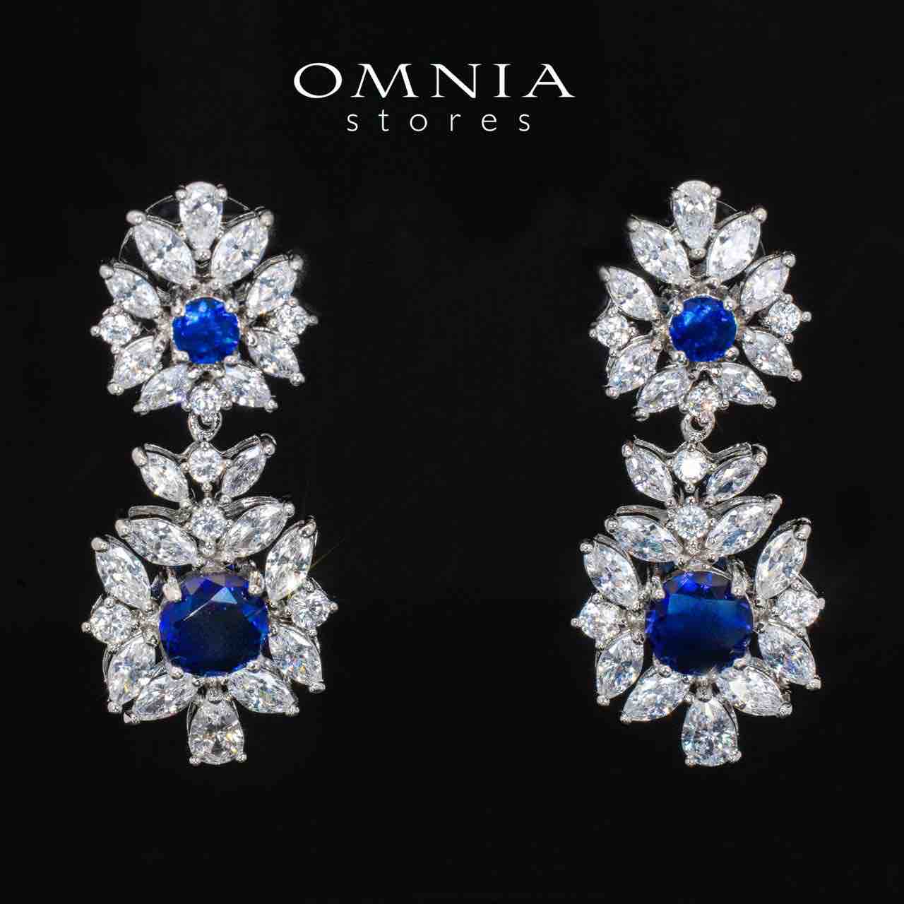 Nareen Blue Luxury Bridal Full Set in High Quality Zircon Stone Rhodium Plated - OMNIASTORES KSA