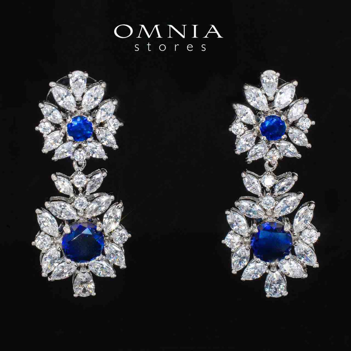Nareen Blue Luxury Bridal Full Set in High Quality Simulated Diamonds Premium Rhodium Plated - OMNIASTORES UAE