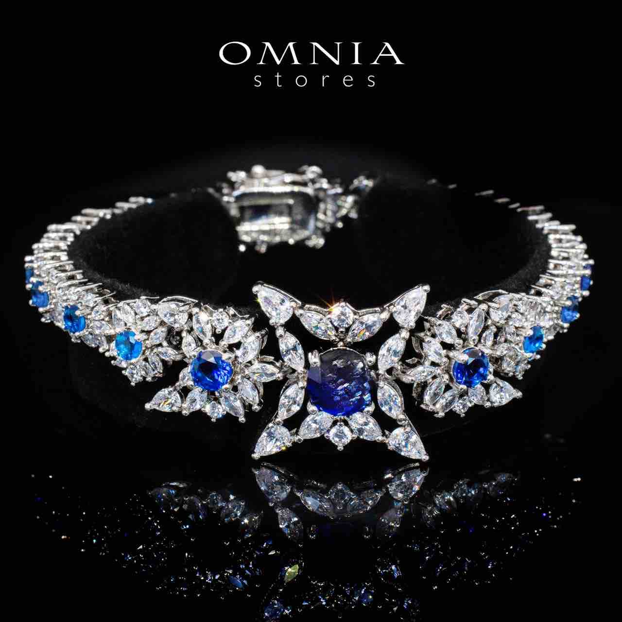 Nareen Blue Luxury Bridal Full Set in High Quality Zircon Stone Rhodium Plated - OMNIASTORES KSA