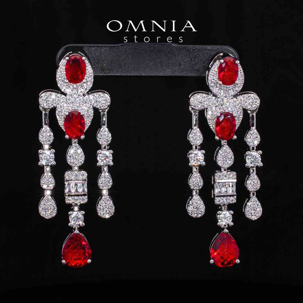Aleya Red Luxury Bridal Full Long chain Set in High Quality Simulated Diamonds Rhodium Plated - OMNIASTORES KSA