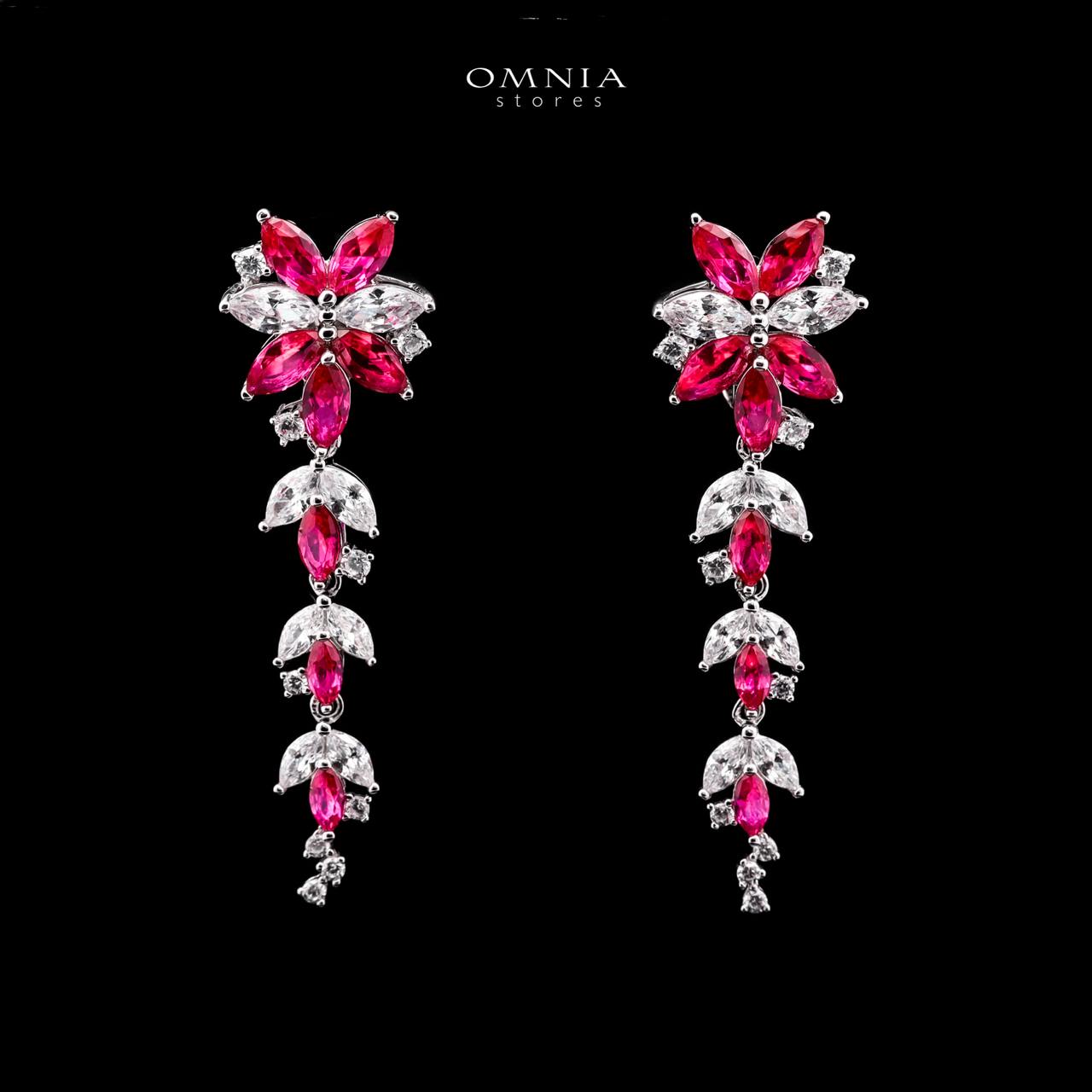 Abla Red Floral Drop Earrings in 925 Silver with Marquise and Pear-Cut High-Quality Simulated Diamonds - OMNIASTORES KSA