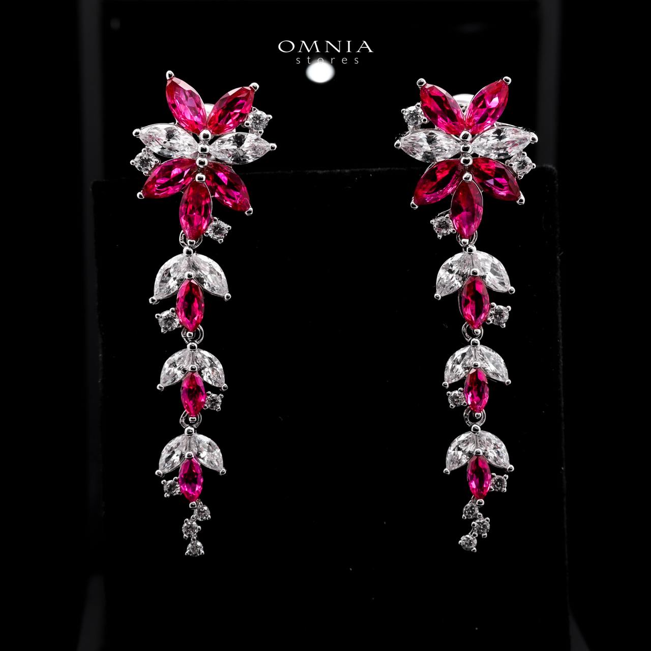 Abla Red Floral Drop Earrings in 925 Silver with Marquise and Pear-Cut High-Quality Simulated Diamonds - OMNIASTORES KSA
