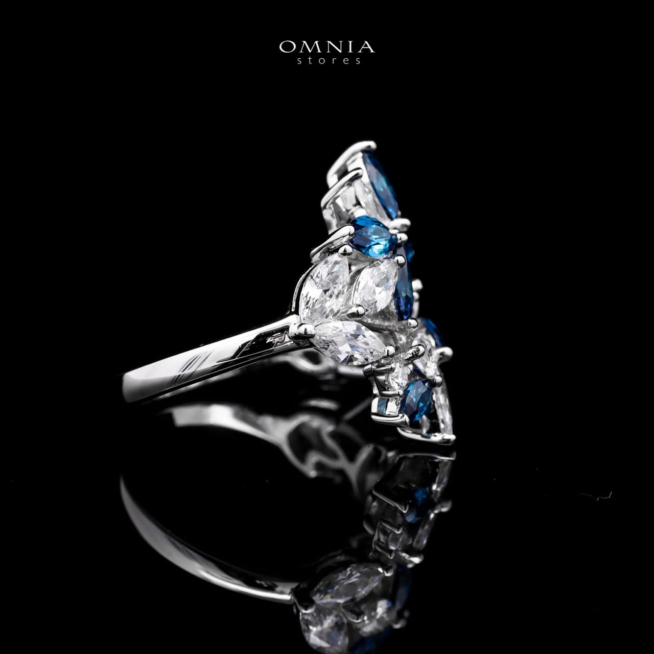 Abla Blue Floral Ring in 925 Silver with Marquise and Pear-Cut High-Quality Simulated Diamonds - OMNIASTORES KSA