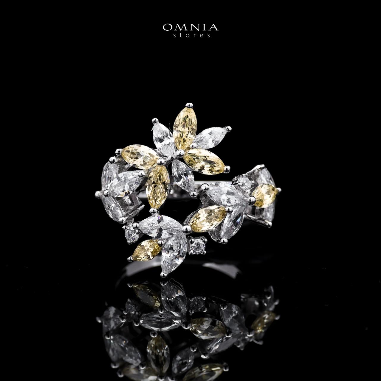 Abla Yellow Floral Ring in 925 Silver with Marquise and Pear-Cut High-Quality Simulated Diamonds - OMNIASTORES KSA