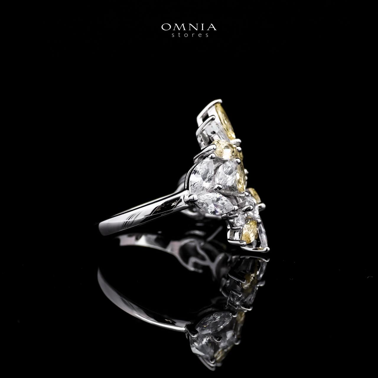 Abla Yellow Floral Ring in 925 Silver with Marquise and Pear-Cut High-Quality Simulated Diamonds - OMNIASTORES KSA