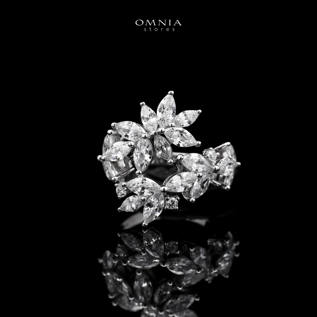 Abla White Floral Ring in 925 Silver with Marquise and Pear-Cut High-Quality Simulated Diamonds - OMNIASTORES KSA