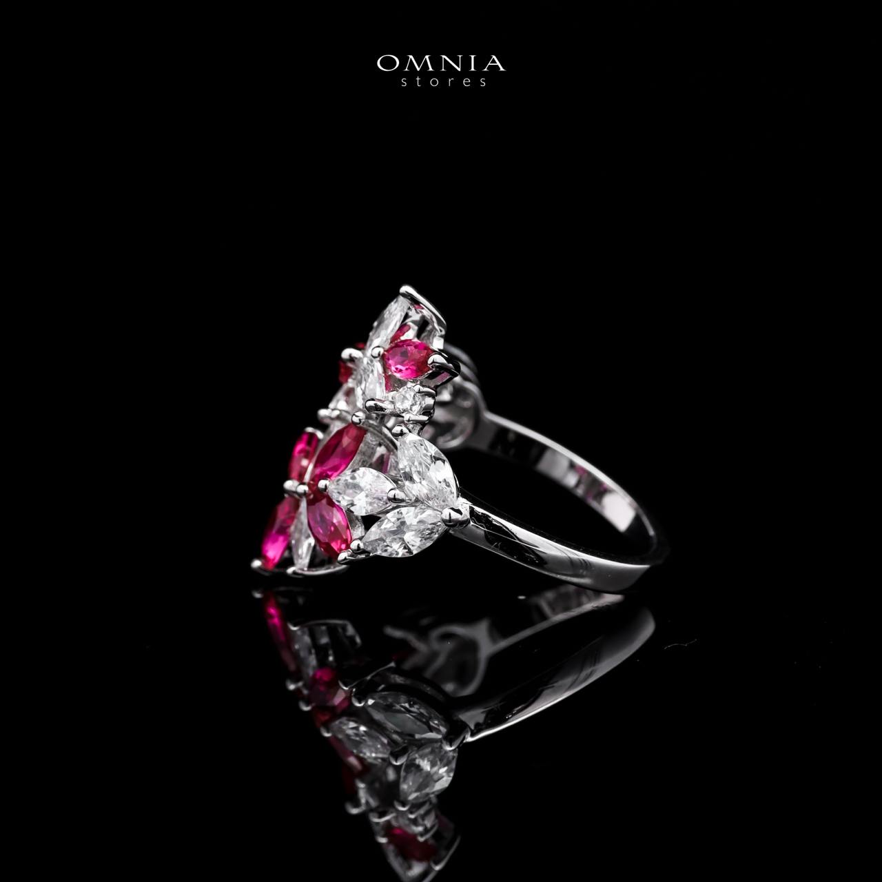 Abla Red Floral Ring in 925 Silver with Marquise and Pear-Cut High-Quality Simulated Diamonds - OMNIASTORES KSA