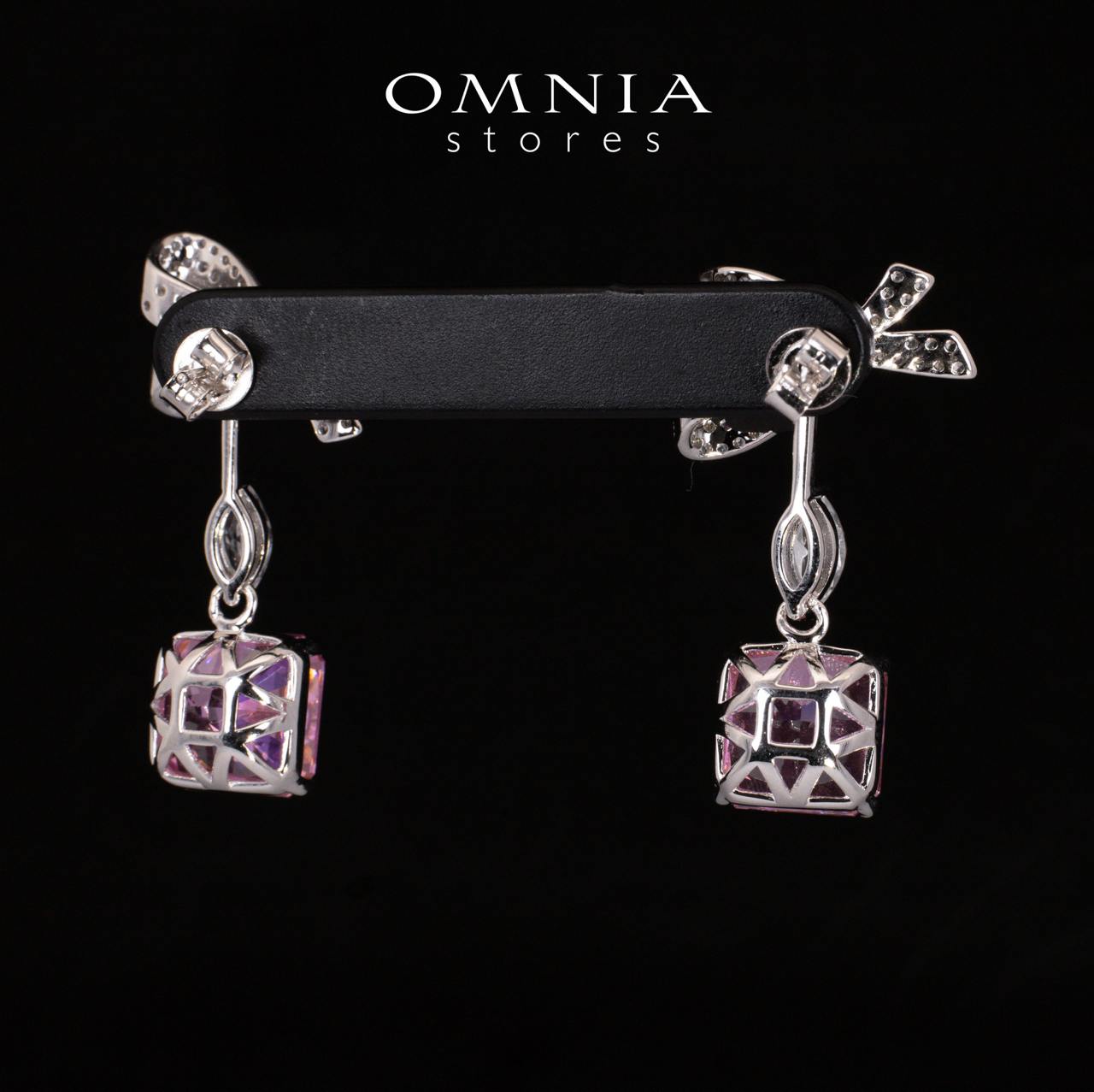 Megan Ribbon Pink Drop Earrings With High Quality Simulated Diamonds in 925 Silver - OMNIASTORES KSA