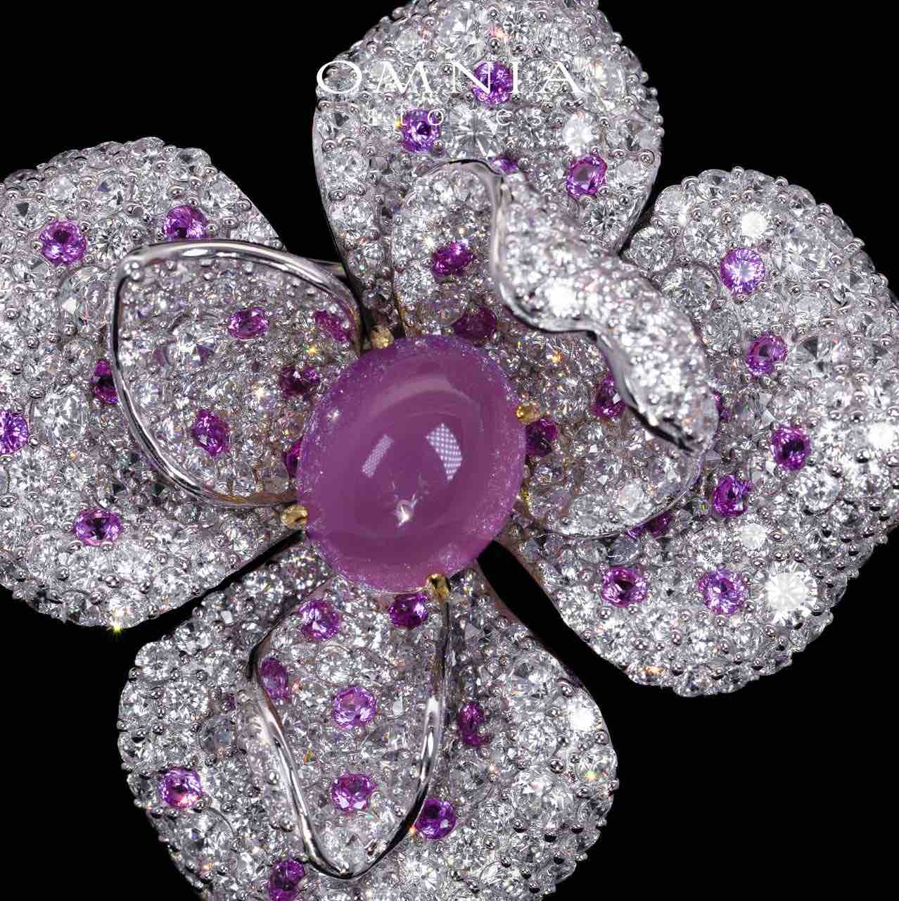 Tori Purple Flower Brooch With High Quality Simulated Diamonds in 925 Silver
