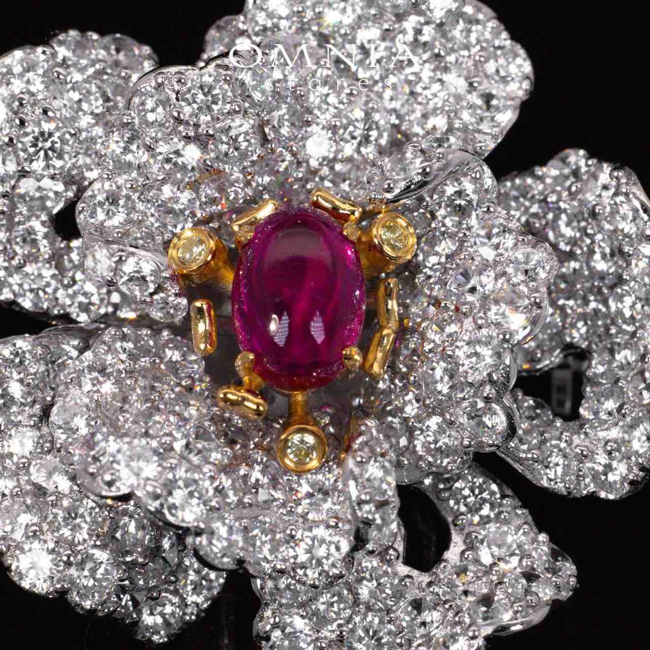 Maisy Red Flower Brooch With High Quality Simulated Diamonds in 925 Silver