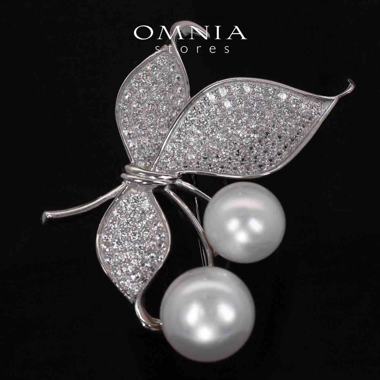 Leana Floral White Real Fresh Water Pearl Brooch With High Quality Simulated Diamonds in 925 Silver