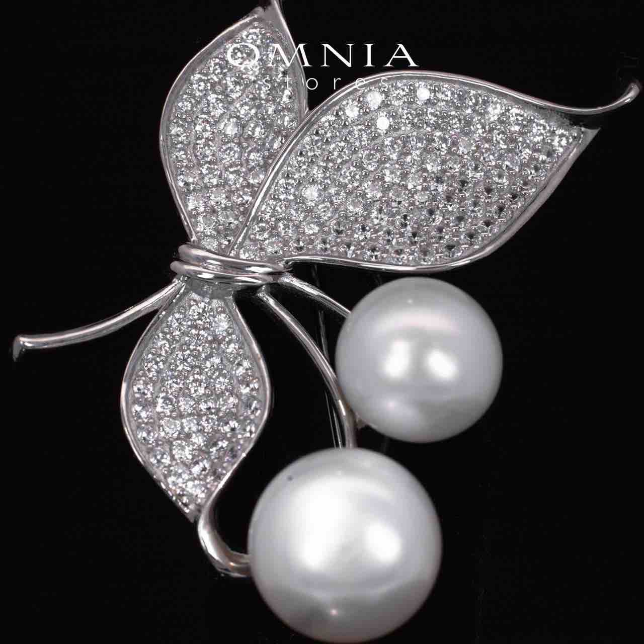 Leana Floral White Real Fresh Water Pearl Brooch With High Quality Simulated Diamonds in 925 Silver