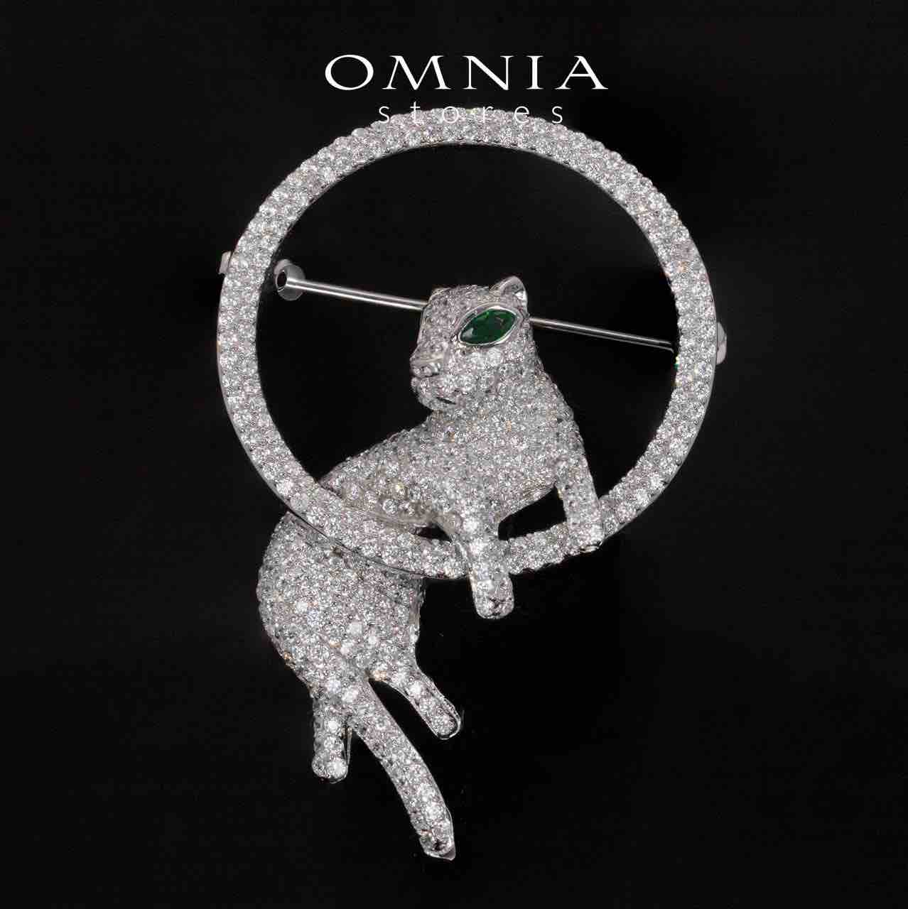 Nyomi White Panther Brooch With High Quality Simulated Diamonds in 925 Silver