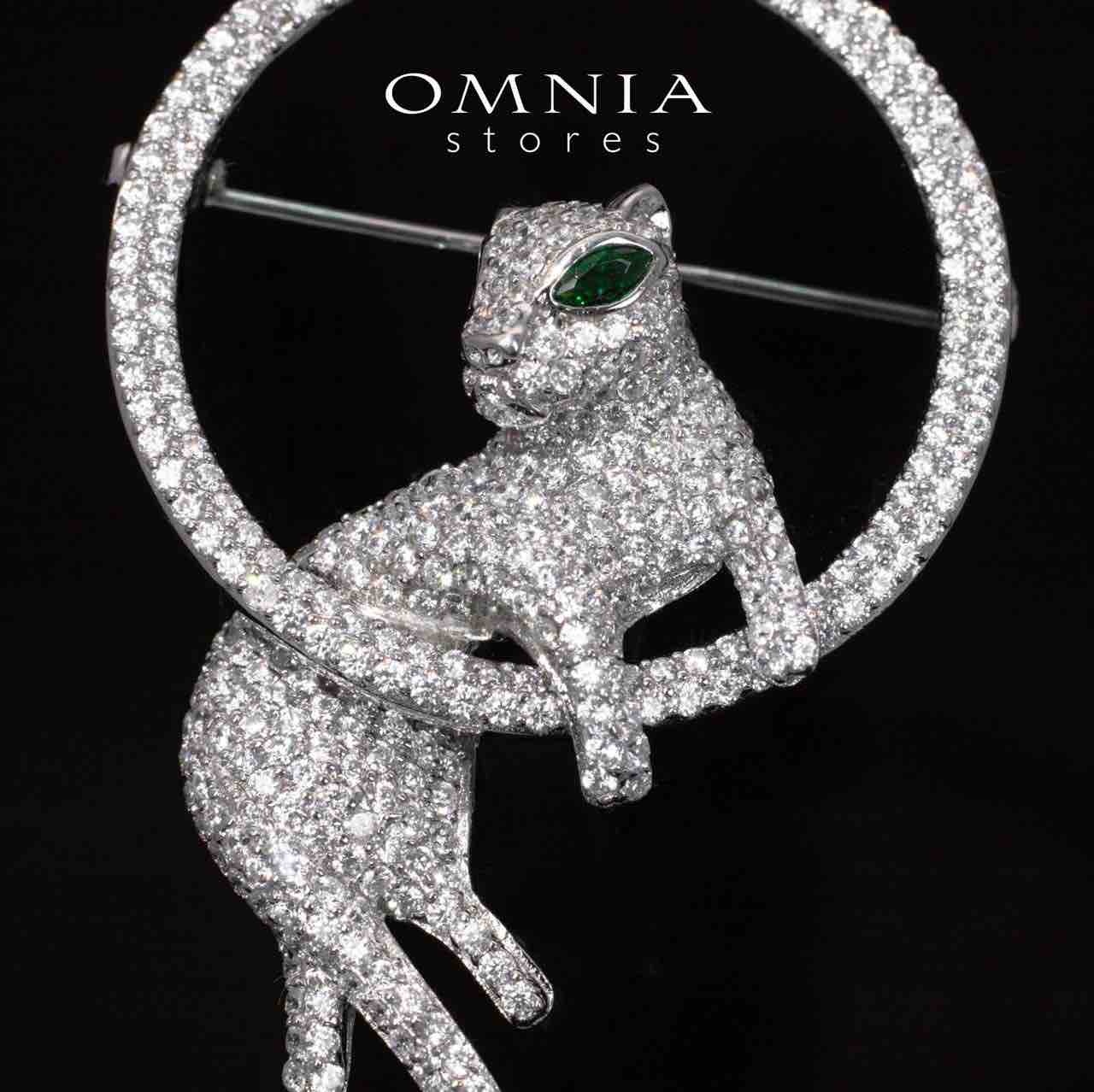 Nyomi White Panther Brooch With High Quality Simulated Diamonds in 925 Silver